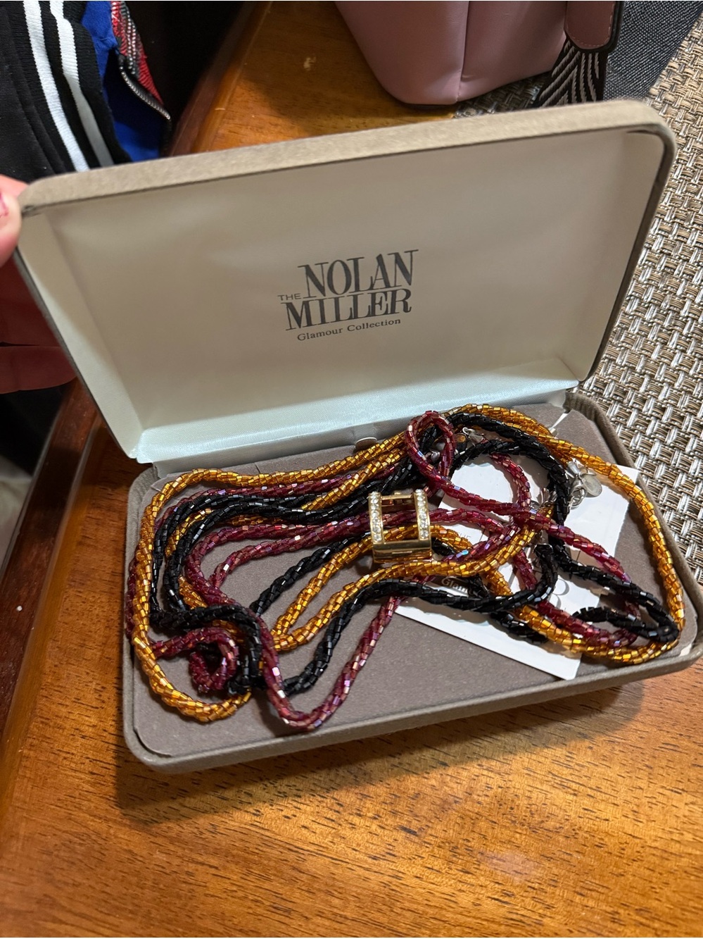 Nolan Miller Braided Multistrand Necklace in Gold, Black & Burgundy